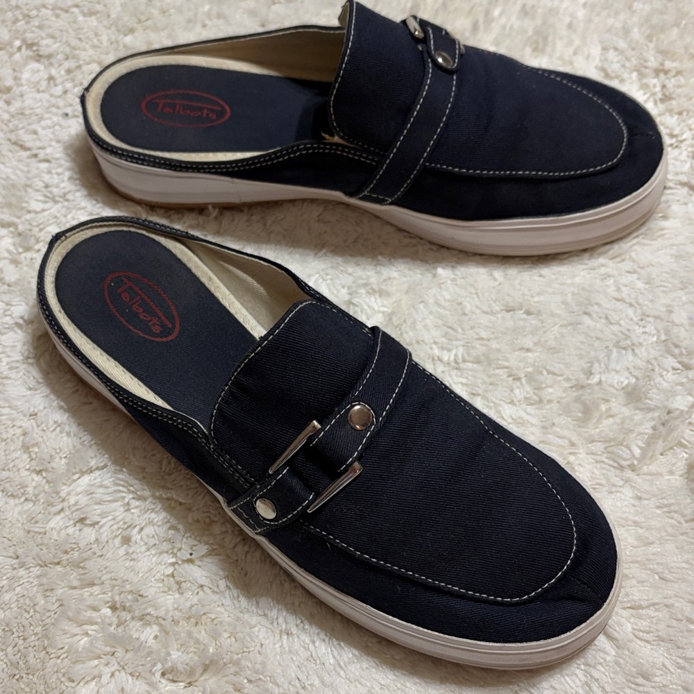 Talbots Navy and White Slip-On Mule Shoes